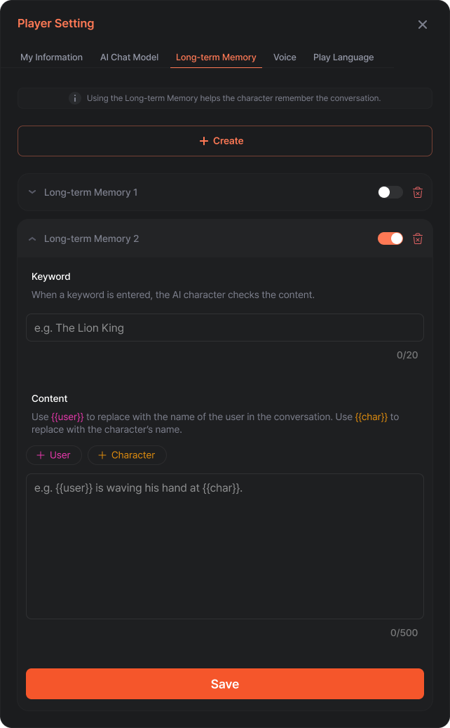 Create Character Button Screenshot