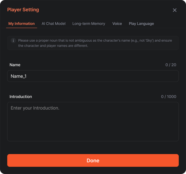 Create Character Button Screenshot